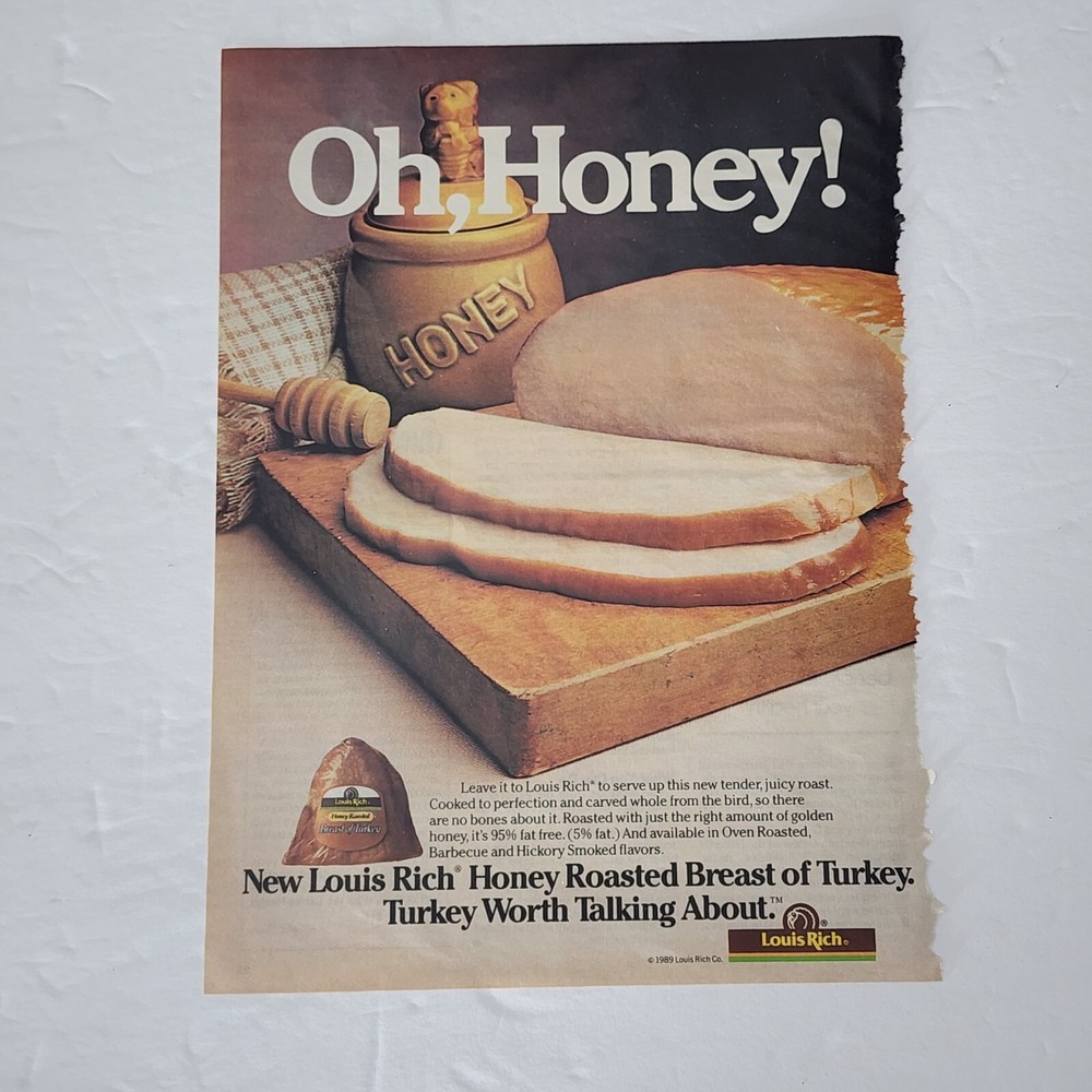 Vintage Print Ad Oh Honey Louis Rich Roasted Breast of Turkey clipping 1989